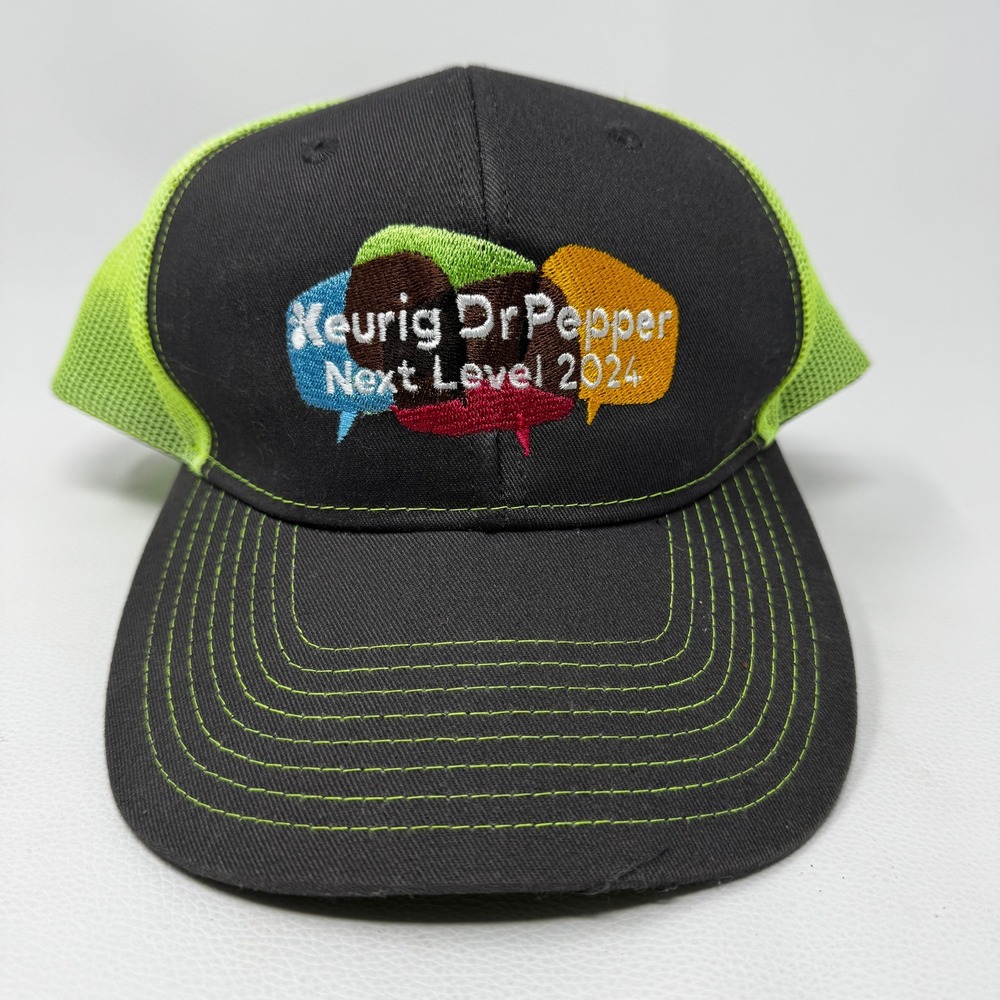 Keurig Dr Pepper Next Level 2024 Port Authority Trucker Hat Cap Dark Gray Neon
